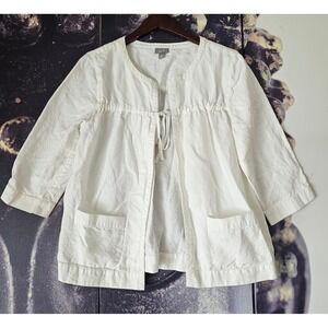 J.Jill Womens Cream Linen Blend 3/4 Sleeve Tie Front Lightweight Jacket M‎